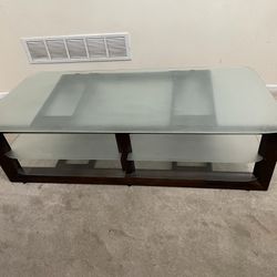 Three Level 60” Frosted Glass and Wooden TV Stand  