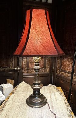 Vintage 1930s Cast Metal Table Lamp Pull Chain Bronze Tone Art Deco Style