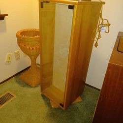 Pair Of Wooden Glassdoor Swiveling Cabinets