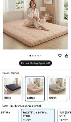 Floor Mattress Futon Mattress Full Size, 4" Thicken Roll Up Tatami Mat 100% Cotton Washable Cover.