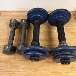 4 Dumbells First Set 5 Lbs  Second Set 10 Pounds