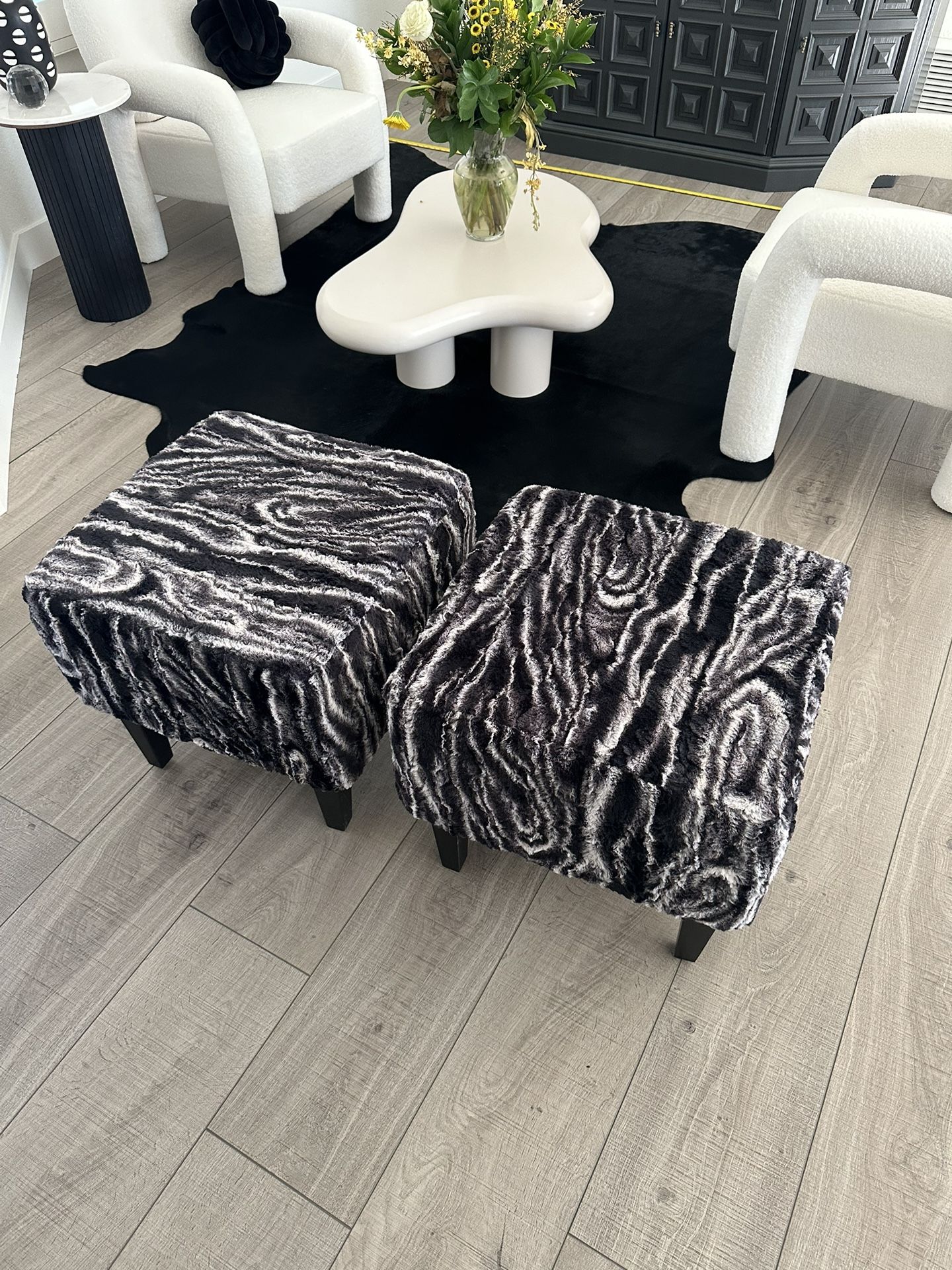 Black Marble Bench Chair Seat Ottoman 