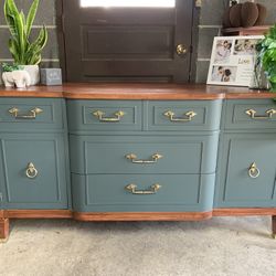 Refinished Mid Century Modern Green Buffet Table 