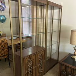 Vintage Glass And Brass Shelving Units (2)