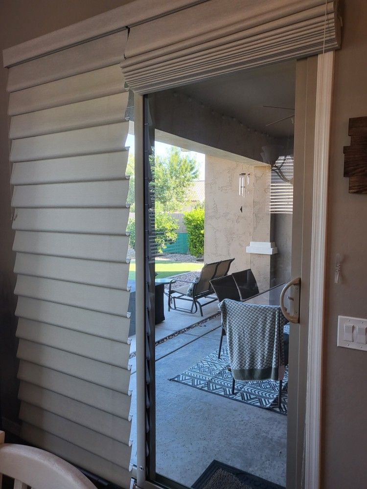 8ft Wide Seperated In Middle LEVOLOR soft Material Blinds.