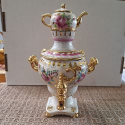 Porcelain Decorative Soviet Samovar with Teapot