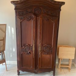 Solid Teak French Carved Armoire – Ornate Handcrafted Detail