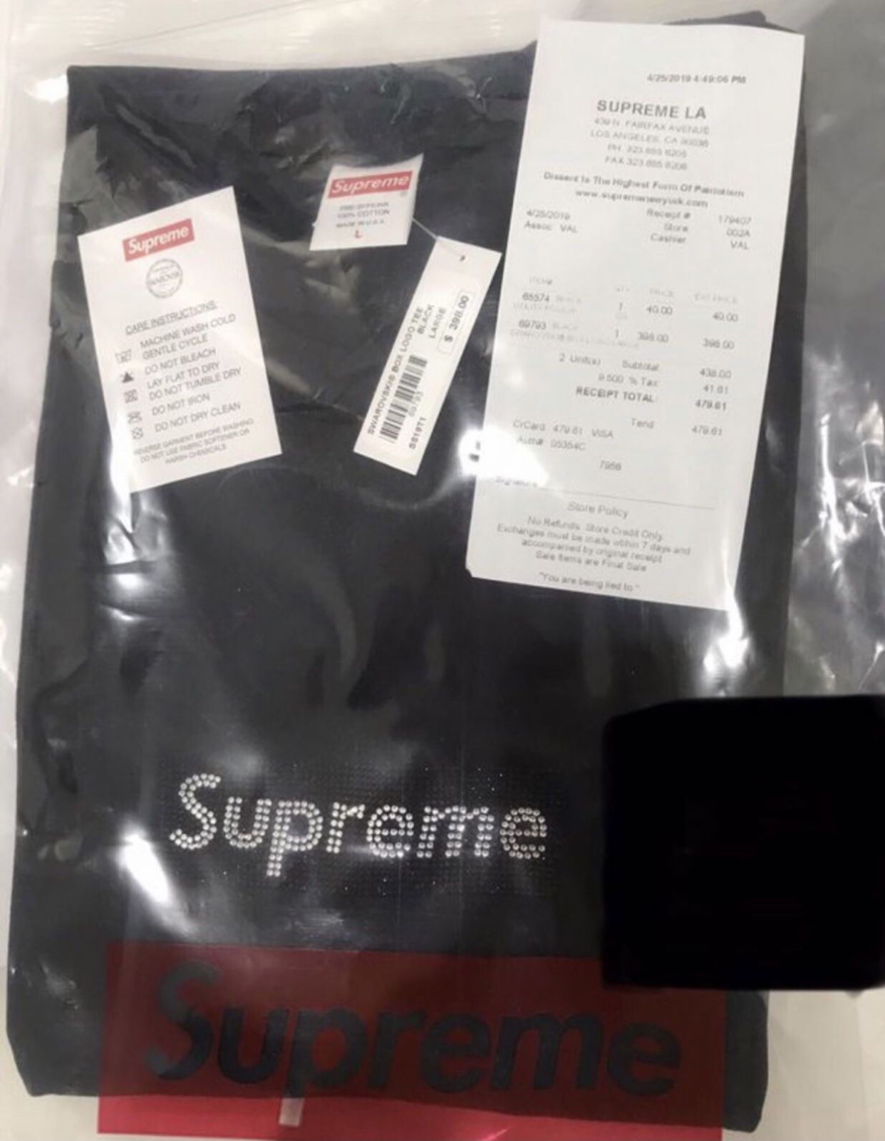 Brand New Supreme Swarovski Box Logo Tee Black Size Large