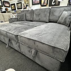 NEW💥Dark Gray Reversible Sectional W/ Cup Holder💥 FINANCING AVAILABLE 