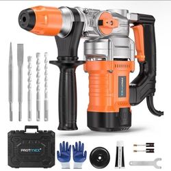 1-1/4 Inch SDS-Plus 13 Amp Heavy Duty Rotary Hammer Drill with Safety Clutch 3 Functions, Vibration Control, for Floor Tile Removal, Concrete Breaker,