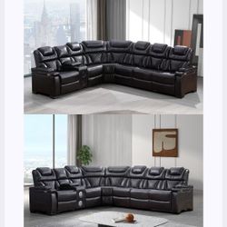 Recliner Sectional Sofa With Speakers Leather Reclining Couch