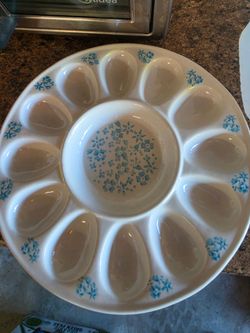 FARVAL Deviled Egg Plate Blue and White Floral Hand Painted Ceramic Portugal
