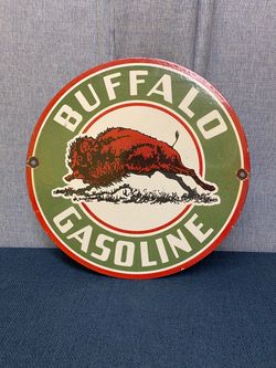 Vintage Buffalo Gasoline Sign - Gas Motor Oil Pump Plate Porcelain Sign