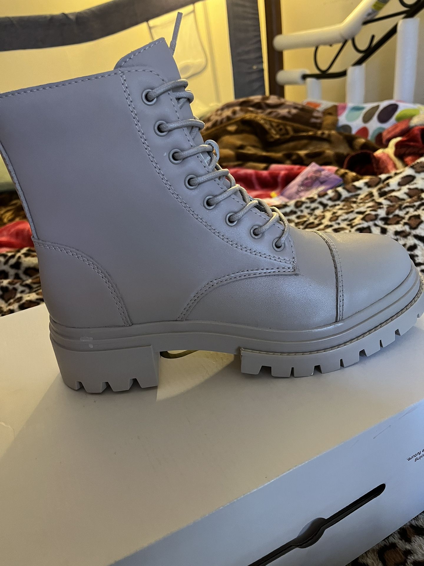 Gray Combat Boots, Size 9