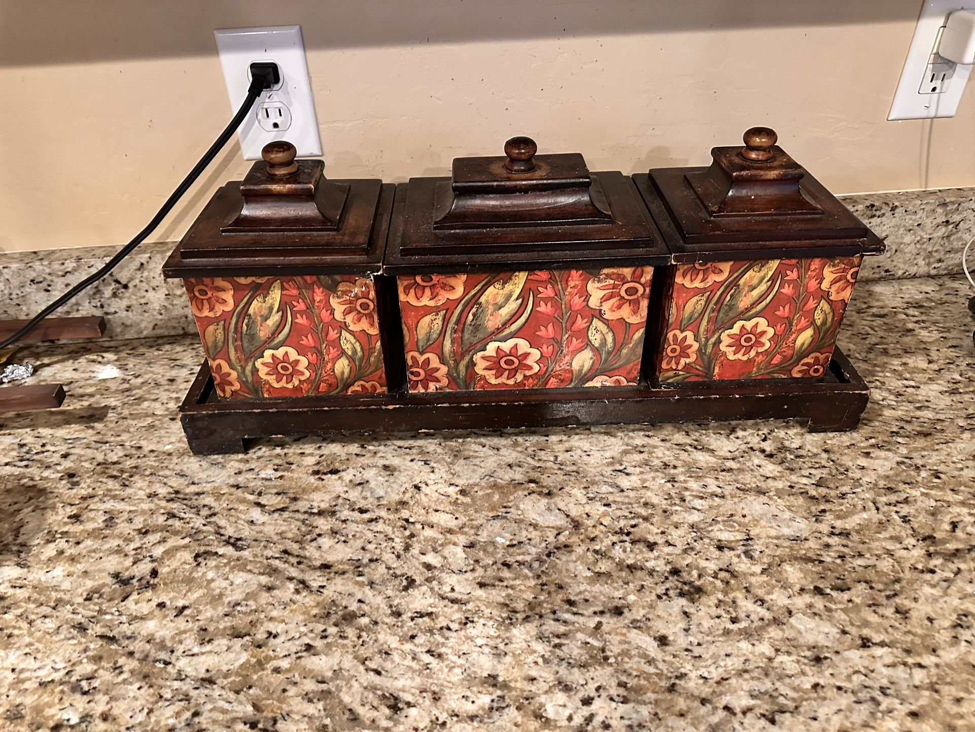 Wooden Canisters With Wooden Try