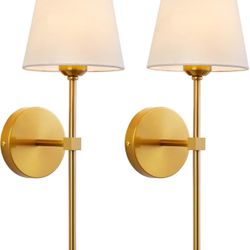 Wall Sconces Sets of 2, Retro Industrial Wall Lamps, Bathroom Vanity Sconces Wall Lighting with White Fabric Shade, Suitable for Bedroom Living Room C