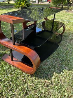 3-Tier Wood and Black Glass TV Stand