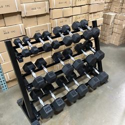 Brand New 5LB-50LB Solid Rubber Hex Dumbbells Pairs Total 550LBS With Rack Included