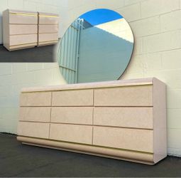 Custom Vintage Postmodern Bedroom Set: Dresser w/ Mirror and 2 Nightstands
