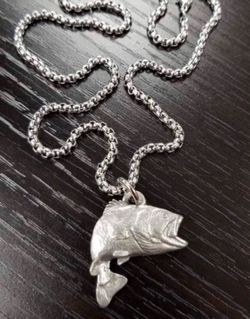 Largemouth Bass Pewter Pendant Necklace with Gift Pouch