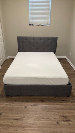 Full Size Upholstered Storage Bed Frame + Memory Foam Mattress