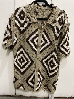 Men’s Casual Diamond Pattern Short Sleeve Knit Shirt Slim Fit