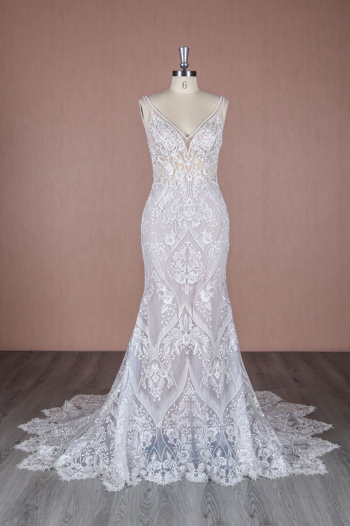 Monbijou White Beaded Full Length Wedding Gown Size 12-14