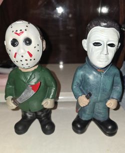 Unique Halloweeen M.Myers & Friday the 13th Jason V. Hand carved & painted see details 