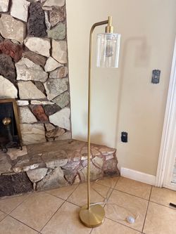 Brass Floor Lamp with Glass Cylinder Shade