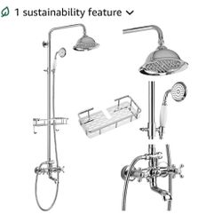gotonovo Exposed Shower System with Spout,Polished Chrome,Shower Shelf Brass Shower Faucet Set,8’’ Rain Head with Handheld Spray,Swivel Tub Spout,2 Cr