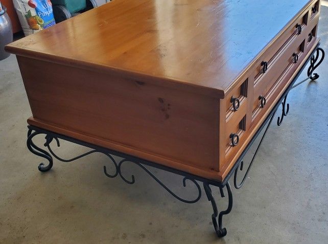 PRICE REDUCED - Rustic Knotty Oak & Iron Coffee Table. 