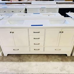 Brand new bathroom vanity in White “72" double sink, soft close and solid wood. 6 Drawers, 4 doors with Marble top in white $899 