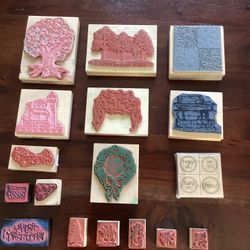 Lot of 17 Rubber Stamps 