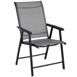 BTEXPERT indoor-Outdoor Restaurant Folding Stack Chair Gray Armchairs Porch Outdoor Bistro Cafe Shop Chairs Sling Chair