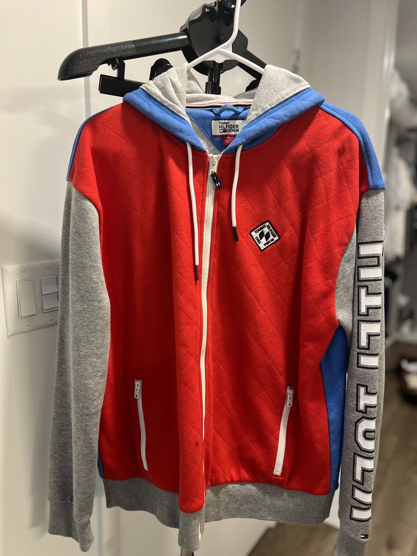 Tommy Hilfiger Denim Color‑Block Quilted Zip‑Hoodie – M – Pristine!