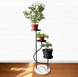 3-Tier Corner Plant Stand Tall Marble Base Plant Pot Tray Display Stand Holder Indoor Outdoor Metal Flower Rack Ladder Shelf for Home Office Garden Pa