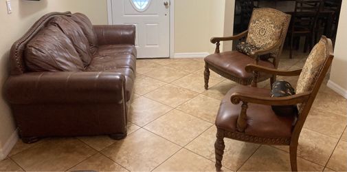 Leather Sofa and 2 Chairs