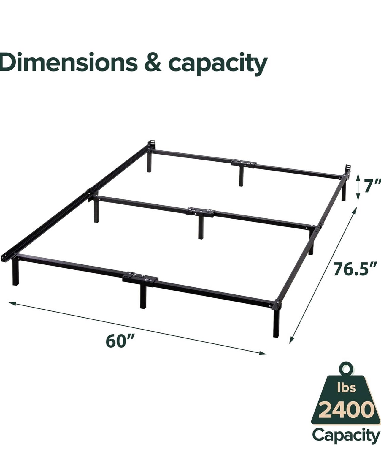 Compack Metal Bed Frame, 7 Inch Support for Box Spring and Mattress Set, Black, Queen