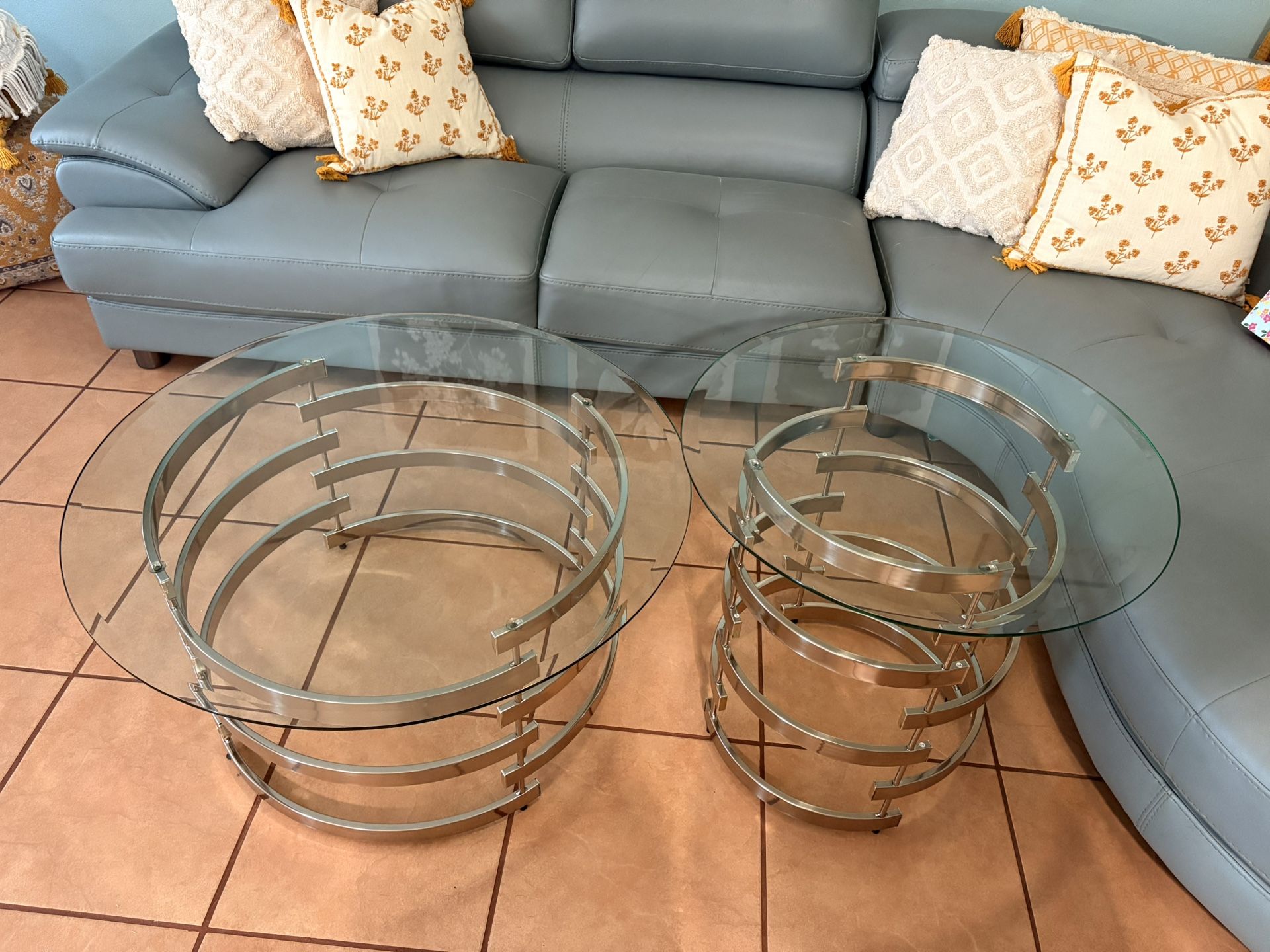 Glass Tables 2 Piece With Silver