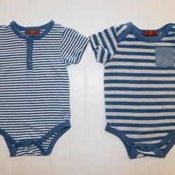 Seven 7 For Mankind Baby Boy 6-9 Months Stripe Blue Bodysuits Tops