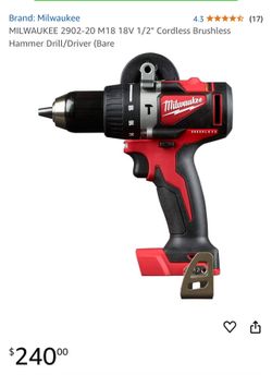 MILWAUKEE 2902-20 M18 18V 1/2" Cordless Brushless Hammer Drill/Driver (Bare
