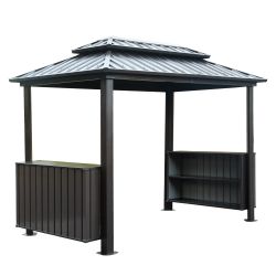 6x10FT Hardtop Grill Gazebo, Outdoor BBQ Gazebo with Double Galvanized Steel Roof, Patio Grill Canopy with 2 Storage Cabinets and Ceiling Hooks for Ba