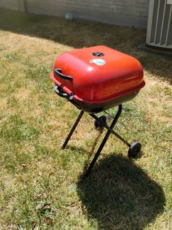 Red Portable Charcoal Grill with Wheels