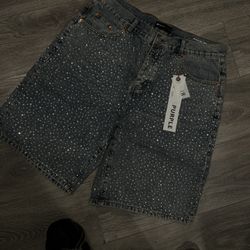 Purple Brand Rhinestone Jorts