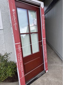 Feather River Doors 4-Lite SDL 36in x 80ft Left Hand 3/4 Lite Stained Cherry Front Door