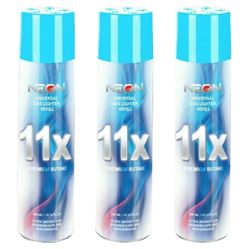 3 Cans Neon 11X Butane Refill Fuel Fluid Lighter Ultra Refined 11 Times 10.14 Oz Blue