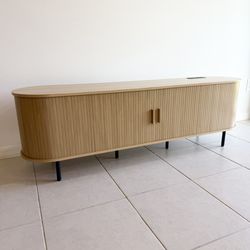 Large 69 Inch TV Stand - Mid Century Modern - Fluted Natural Oak - Entertainment Center