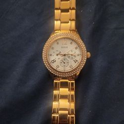 Guess Bedazzle Diamonds Gold Dial Gold Steel Strap Watch For Women - W1097L2