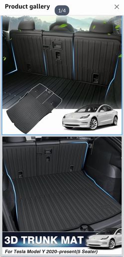 KUST Custom Fit Trunk Mat for 2020-2024 2025 Tesla Model Y Accessories 5 Seater (Not for 7 Seat or Juniper) Cargo Mat Liner Back Seat Protector All We