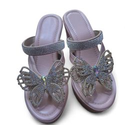 Shein Pink Butterfly Wedge Heels 